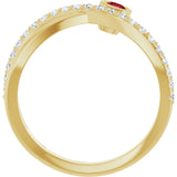 14K Gold Round Natural Ruby Criss-Cross Bezel-Set Ring – 3mm Stones - Yellow Gold - view 7