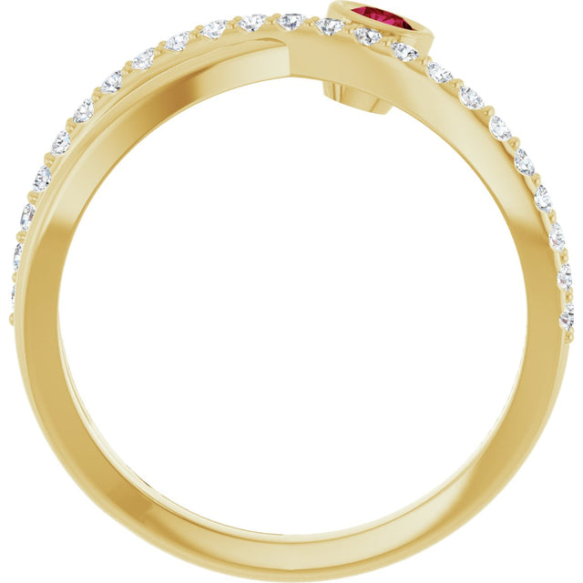 14K Gold Round Natural Ruby Criss-Cross Bezel-Set Ring – 3mm Stones - Yellow Gold - view 7