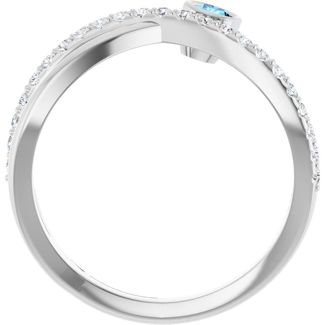 14K Gold Round Natural Aquamarine Criss-Cross Bezel-Set Ring – 3mm Stones - White Gold - view 7