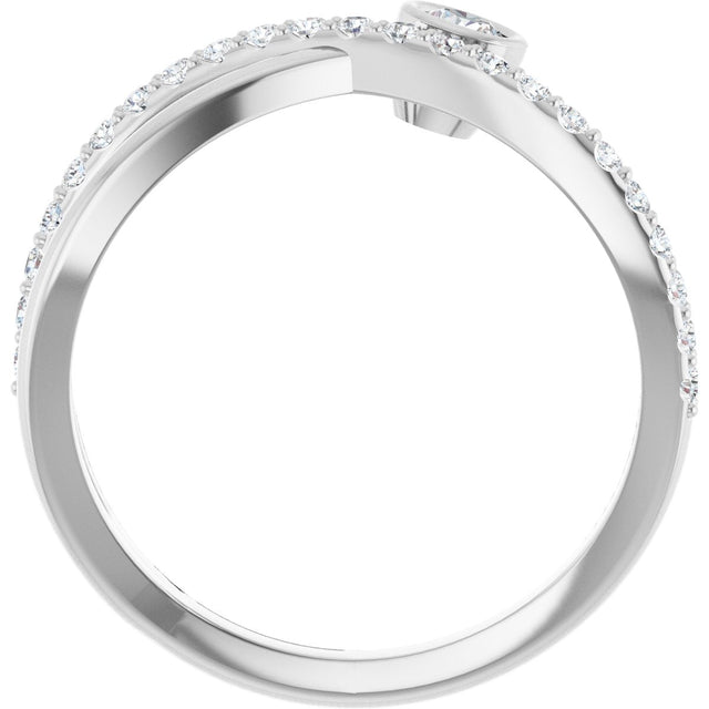 14K Gold Round Natural White Sapphire Criss-Cross Bezel-Set Ring – 3mm Stones - White Gold - view 7