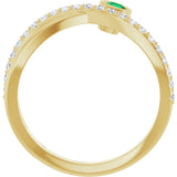 14K Gold Round Natural Emerald Criss-Cross Bezel-Set Ring – 3mm Stones - Yellow Gold - view 7