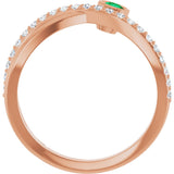 14K Gold Round Natural Emerald Criss-Cross Bezel-Set Ring – 3mm Stones - Rose Gold - view 7