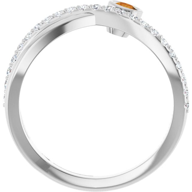 Platinum Round Natural Citrine Criss-Cross Bezel-Set Ring – 3mm Stones - view 7