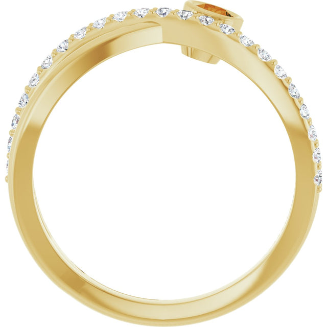 14K Gold Round Natural Citrine Criss-Cross Bezel-Set Ring – 3mm Stones - Yellow Gold - view 7