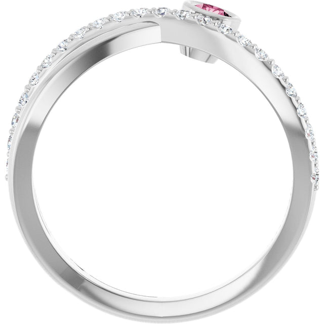 Platinum Round Natural Pink Tourmaline Criss-Cross Bezel-Set Ring – 3mm Stones - view 7