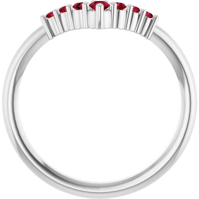14K Gold Round Natural Ruby Graduated V Ring - White Gold - view 7