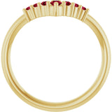 14K Gold Round Natural Ruby Graduated V Ring - Yellow Gold - view 7