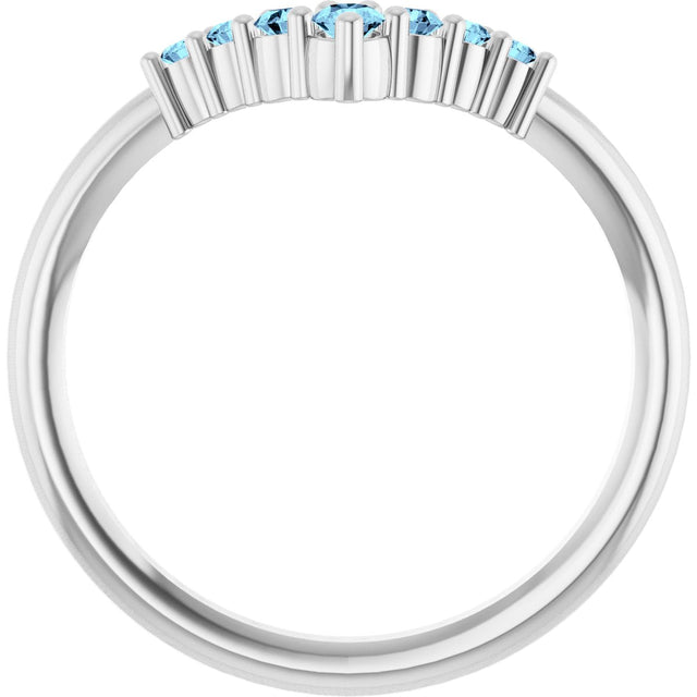 Platinum Round Natural Aquamarine Graduated V Ring - view 7
