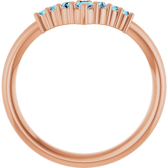 14K Gold Round Natural Aquamarine Graduated V Ring - Rose Gold - view 7