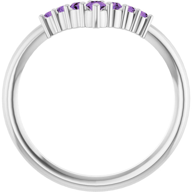 Platinum Round Natural Amethyst Graduated V Ring - view 7