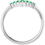 Platinum Round Natural Emerald Graduated V Ring - view 7