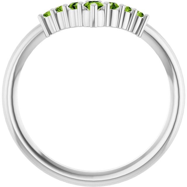 Platinum Round Natural Peridot Graduated V Ring - view 7