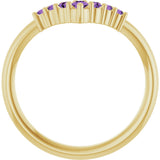 14K Gold Round Natural Amethyst Graduated V Ring - Yellow Gold - view 7