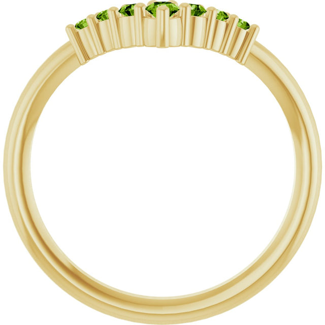 14K Gold Round Natural Peridot Graduated V Ring - Yellow Gold - view 7