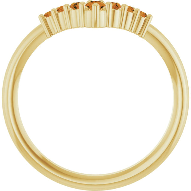 14K Gold Round Natural Citrine Graduated V Ring - Yellow Gold - view 7