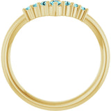 14K Gold Round Natural Blue Zircon Graduated V Ring - Yellow Gold - view 7