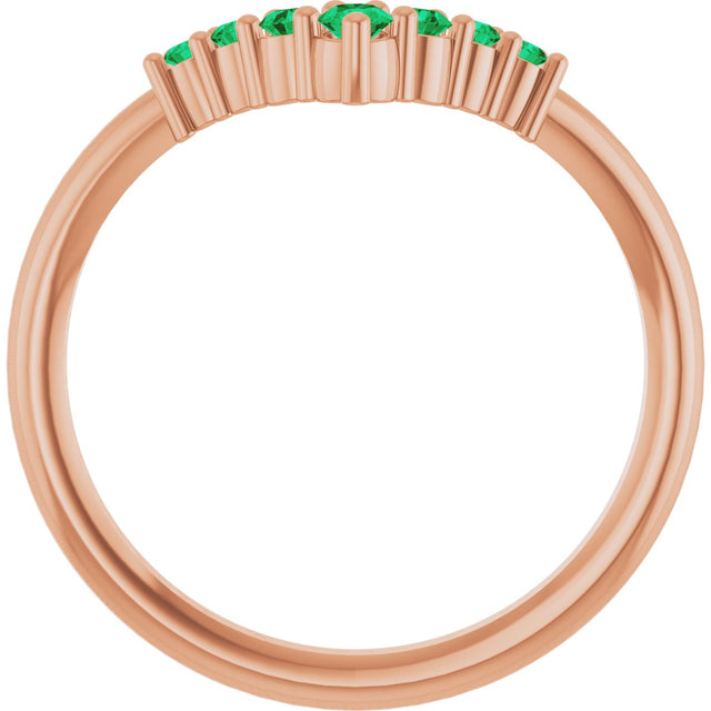 14K Gold Round Natural Emerald Graduated V Ring - Rose Gold - view 7