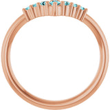14K Gold Round Natural Blue Zircon Graduated V Ring - Rose Gold - view 7