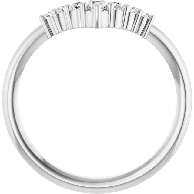 14K Gold Round Natural White Sapphire Graduated V Ring - White Gold - view 7