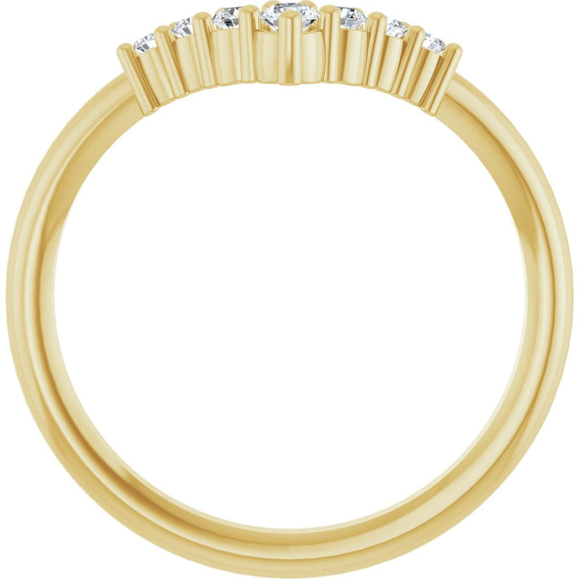 14K Gold Round Natural White Sapphire Graduated V Ring - Yellow Gold - view 7