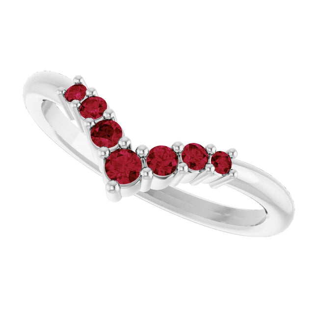14K Gold Round Natural Ruby Graduated V Ring - White Gold - view 10