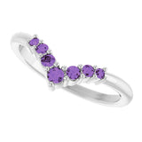 14K Gold Round Natural Amethyst Graduated V Ring - White Gold - view 10