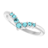 Platinum Round Natural Blue Zircon Graduated V Ring - view 10