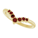 14K Gold Round Natural Mozambique Garnet Graduated V Ring - Yellow Gold - view 10