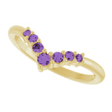 14K Gold Round Natural Amethyst Graduated V Ring - Yellow Gold - view 10
