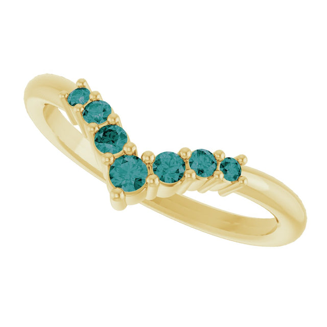 14K Gold Round Natural Alexandrite Graduated V Ring - Yellow Gold - view 10