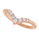 14K Gold Round Natural White Sapphire Graduated V Ring - Rose Gold - view 10