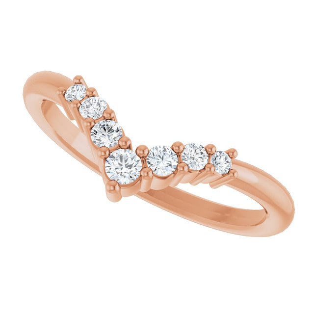 14K Gold Round Natural White Sapphire Graduated V Ring - Rose Gold - view 10