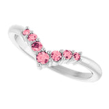 Platinum Round Natural Pink Tourmaline Graduated V Ring - view 10
