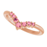 14K Gold Round Natural Pink Tourmaline Graduated V Ring - Rose Gold - view 10
