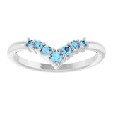 Platinum Round Natural Aquamarine Graduated V Ring - view 8