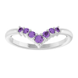 14K Gold Round Natural Amethyst Graduated V Ring - White Gold - view 8