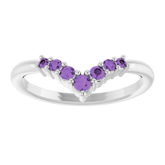 14K Gold Round Natural Amethyst Graduated V Ring - White Gold - view 8