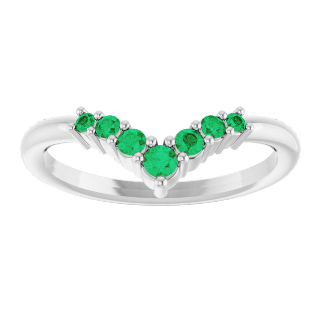 14K Gold Round Natural Emerald Graduated V Ring - White Gold - view 8
