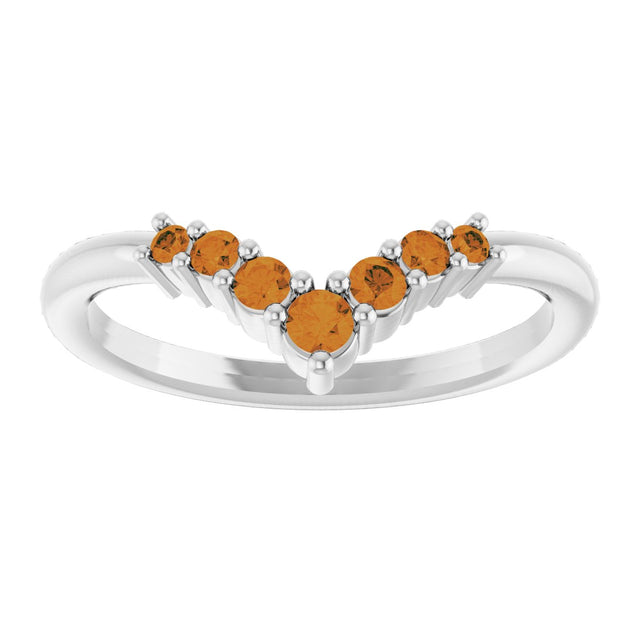 Platinum Round Natural Citrine Graduated V Ring - view 8