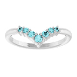 14K Gold Round Natural Blue Zircon Graduated V Ring - White Gold - view 8