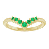 14K Gold Round Natural Emerald Graduated V Ring - Yellow Gold - view 8