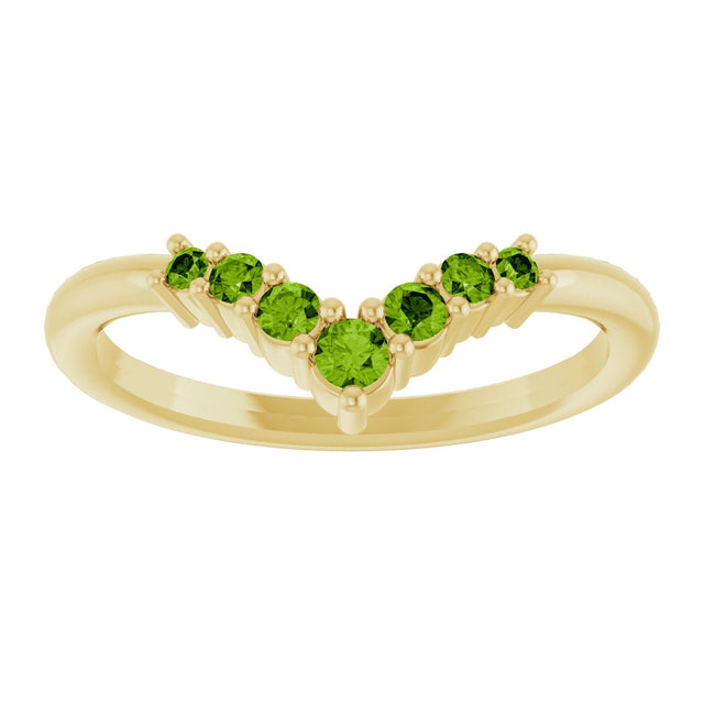 14K Gold Round Natural Peridot Graduated V Ring - Yellow Gold - view 8