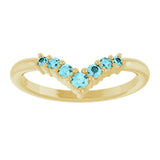 14K Gold Round Natural Blue Zircon Graduated V Ring - Yellow Gold - view 8
