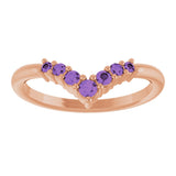 14K Gold Round Natural Amethyst Graduated V Ring - Rose Gold - view 8