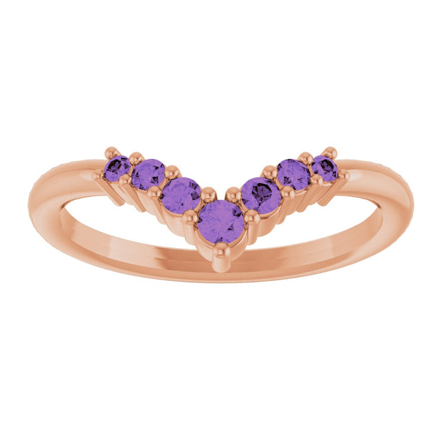 14K Gold Round Natural Amethyst Graduated V Ring - Rose Gold - view 8