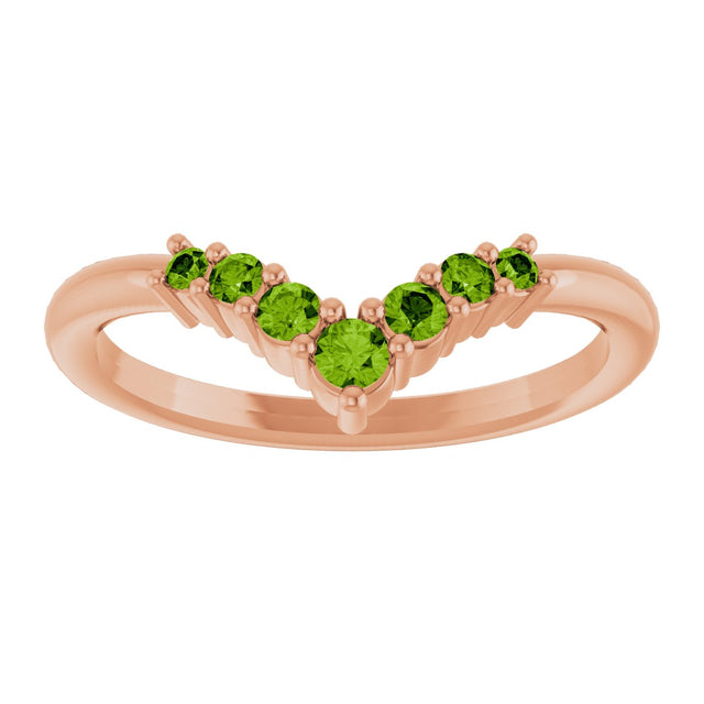 14K Gold Round Natural Peridot Graduated V Ring - Rose Gold - view 8