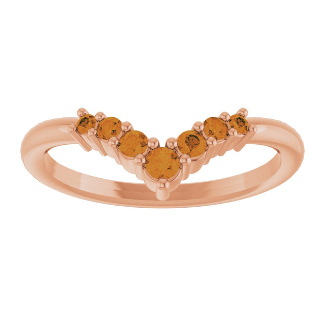 14K Gold Round Natural Citrine Graduated V Ring - Rose Gold - view 8