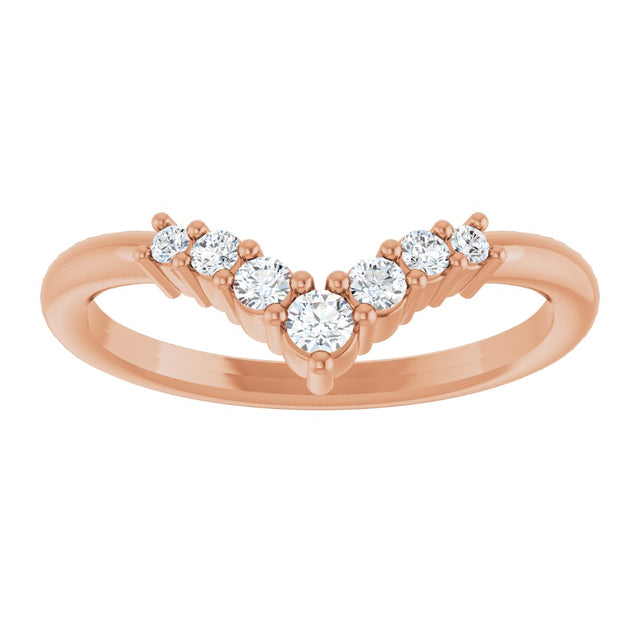 14K Gold Round Natural White Sapphire Graduated V Ring - Rose Gold - view 8