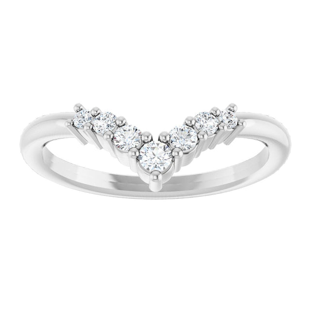 14K Gold Round Natural White Sapphire Graduated V Ring - White Gold - view 8