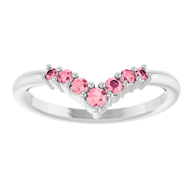 Platinum Round Natural Pink Tourmaline Graduated V Ring - view 8